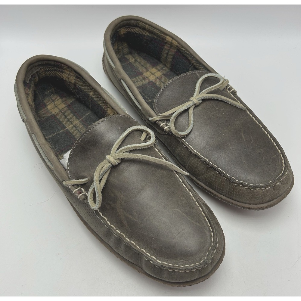 LL Bean Slippers Mens 13 M Brown Leather Driving Moc Indoor Outdoor Classic Read